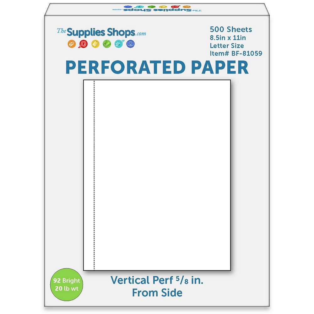 Perforated Paper, 5/8 Perforation Along 11 Side, Vertical on White 20#Letter Size Copy Paper (Ream of 500)